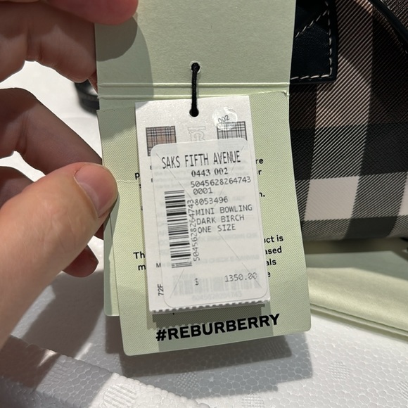 Burberry - Mini Check Bowling Bag (Dark Birch) BRAND NEW W/ TAGS - Picture 8 of 12